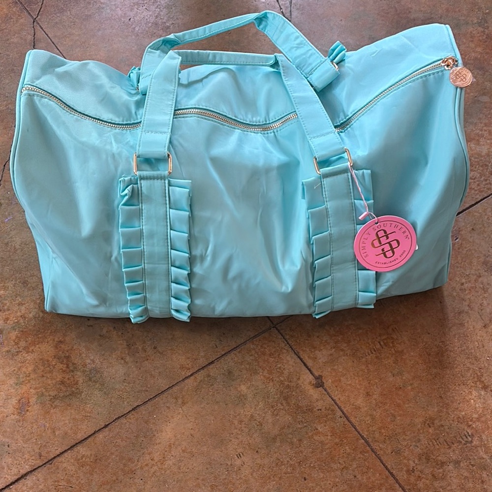 Simply Southern Blue Travel Bag with Ruffle Details